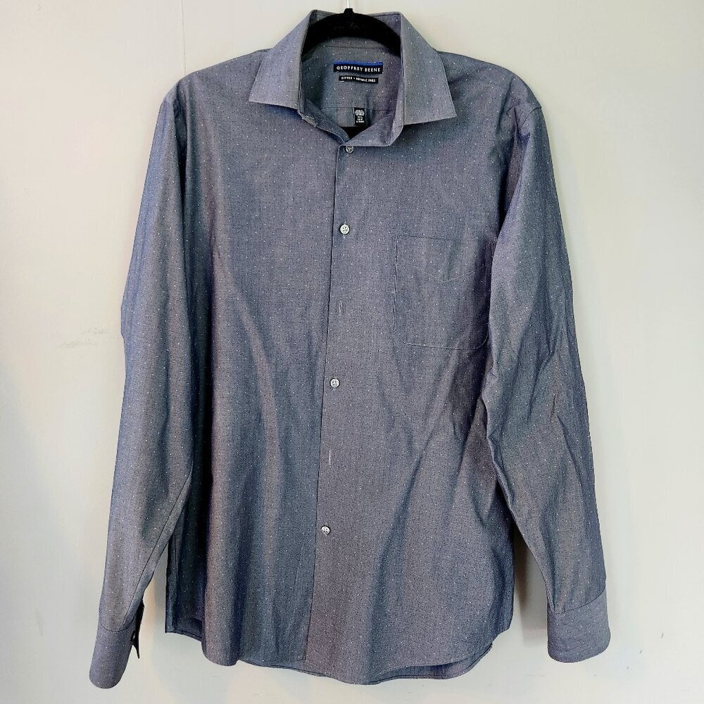 Geoffrey Beene Button Down Men's Shirt. Grey and White. Fitted. 15/24/35